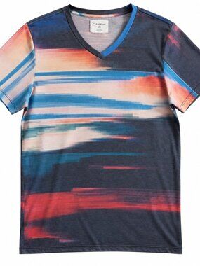 Sol Angeles Mirage V-Neck Tee Men's Medium Sunset Print Made in USA
